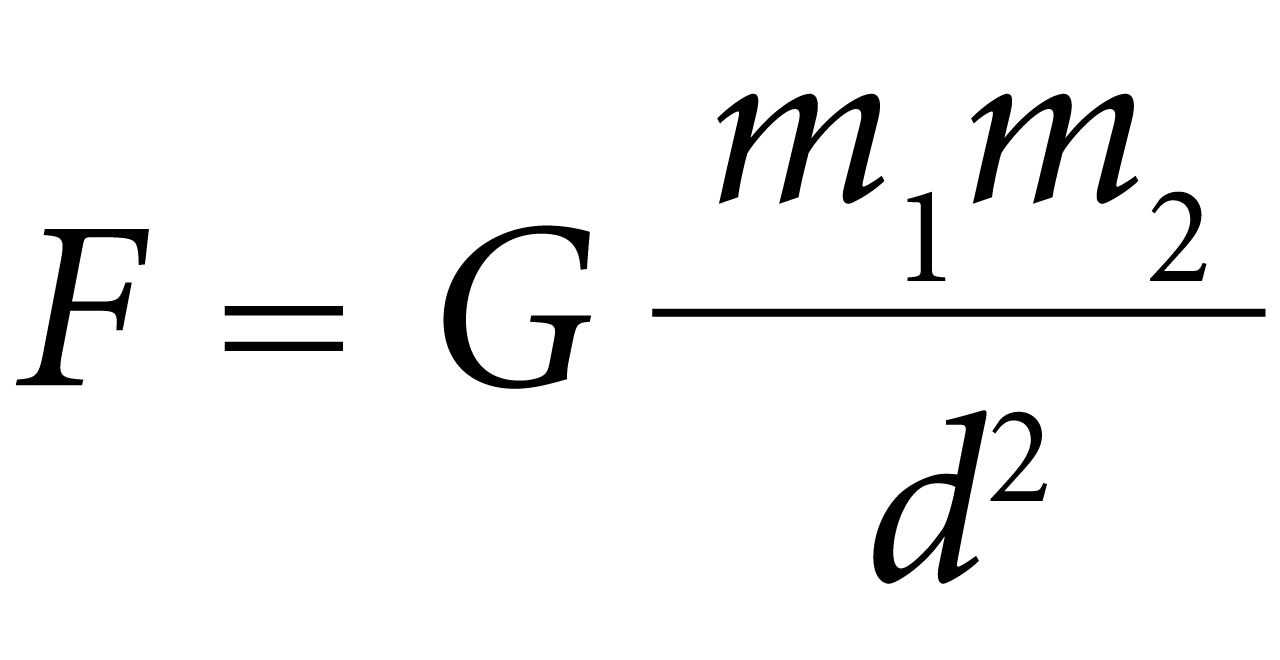 Formula of the law of universal gravitation F = G * (m1 * m2) / r^2